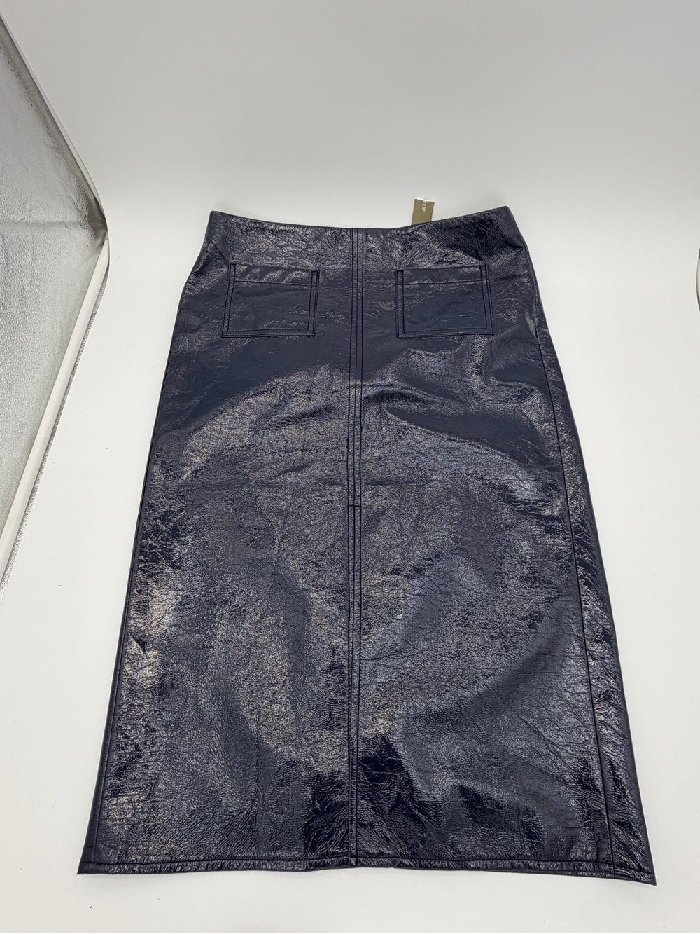J Crew Womens Navy Faux Leather Pencil Skirt size 6 NWT